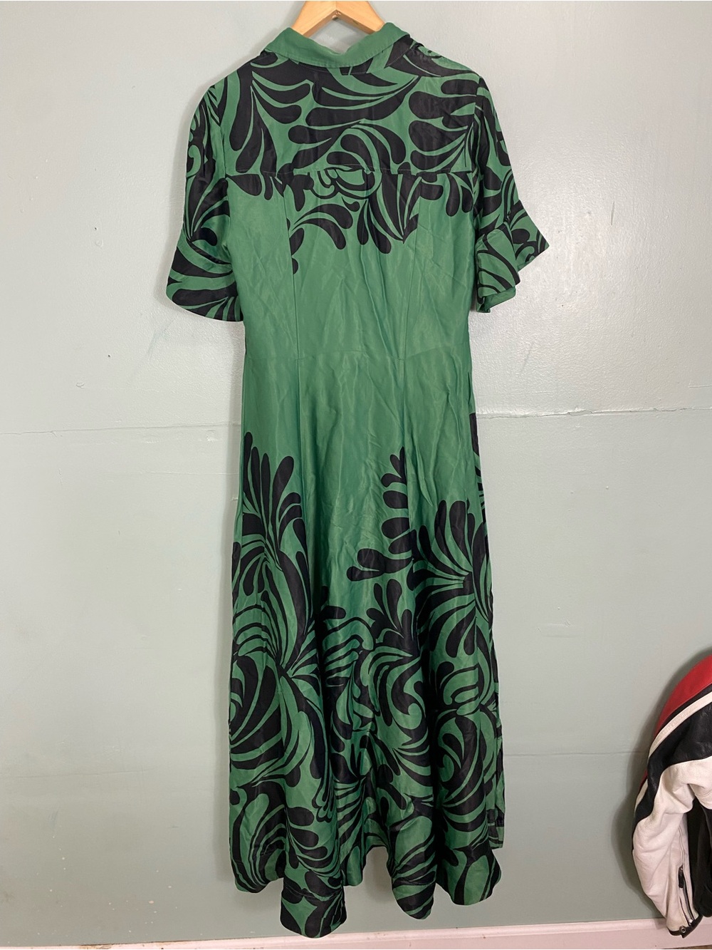 Anthropologie Maeve Bell Sleeve Buttondown Shirt Dress Green Large Maxi - Picture 5 of 6